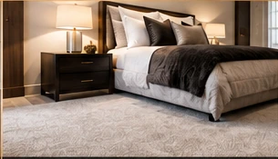 Illustrative soft carpet installed in a comfortable bedroom