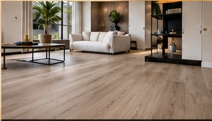 Illustrative luxury vinyl plank flooring in a modern living room